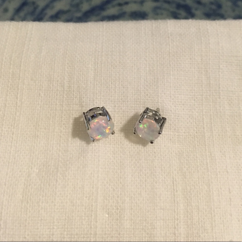 Minimalist Boho Fire white pink opal stud earrings